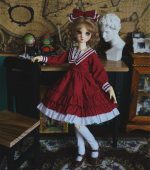 Red vintage dress with collar for BJD