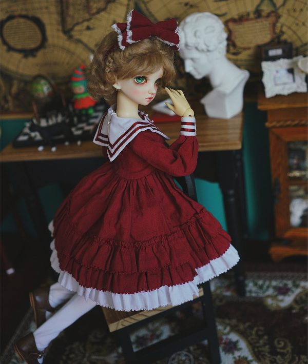 Red vintage dress with collar for BJD