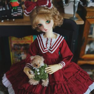 Red vintage dress with collar for BJD