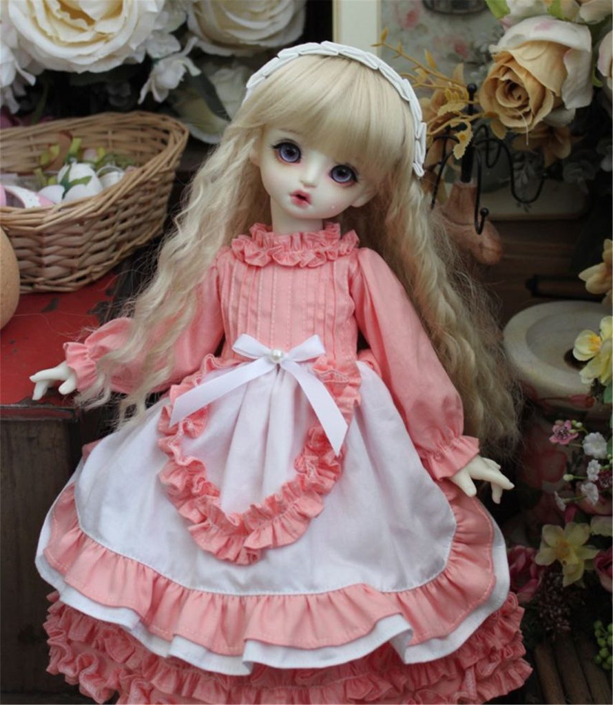 vintage pink BJD dress with falbala