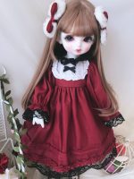 Vintage red dress with black lace for bjd doll