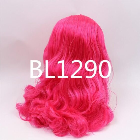 Bright pink curly RBL Blythe doll wig with scalp