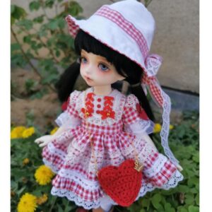 Red Cute 1/4 1/6 Bjd Clothes Doll Dress + Hats + Bags+ Stockings Set for MSD SD Doll Accessories,Fashion Doll Dress BJD Outfit