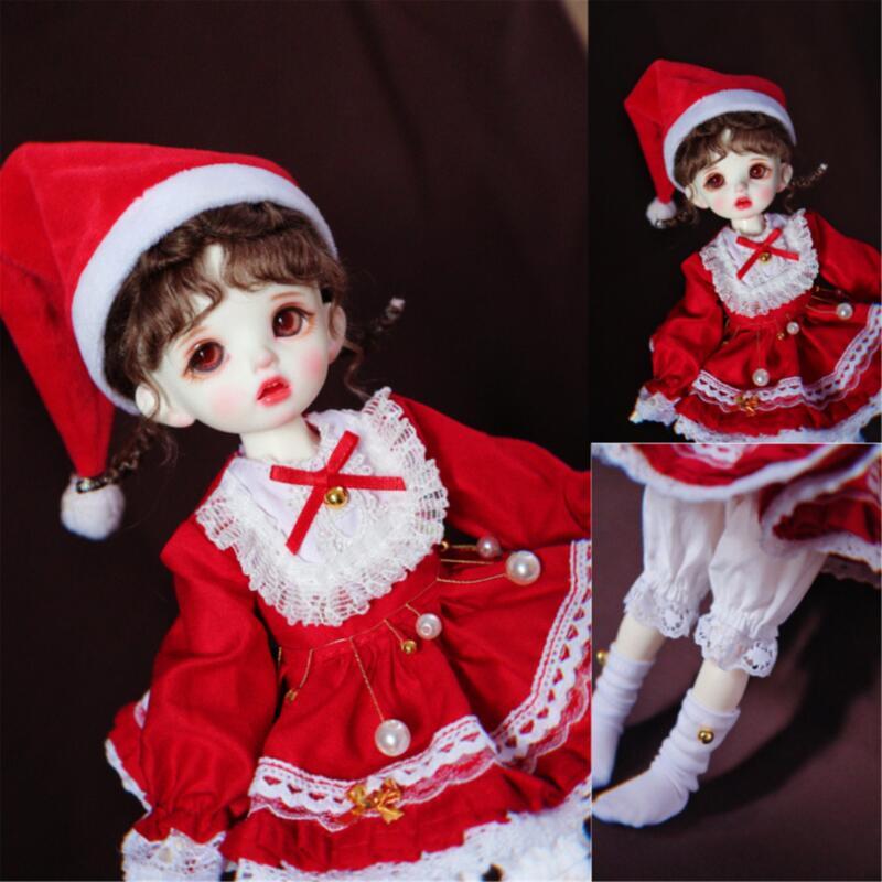 Bjd Fashion Doll Dress For 1/3 1/4 1/6 Sd Doll Christmas Red Skirt Suit Santa Hat Yosd Mdd Christmas Doll Accessories Gift