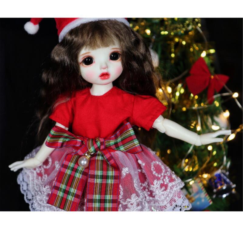 1/4 Bjd Christmas Red Skirt Suit Santa Hat MSD Dress MDD clothes Christmas Gift for the Doll Accessories