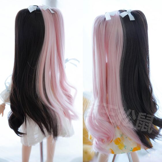 Black+Pink Long Doll Wig for 1/3, 1/4, 1/6 BJD MSD SD Dolls