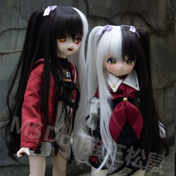 Black+Pink Long Doll Wig for 1/3, 1/4, 1/6 BJD MSD SD Dolls