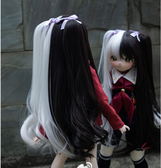 Black+Pink Long Doll Wig for 1/3, 1/4, 1/6 BJD MSD SD Dolls