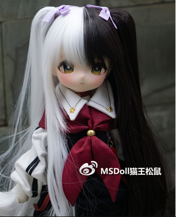 Black+Pink Long Doll Wig for 1/3, 1/4, 1/6 BJD MSD SD Dolls