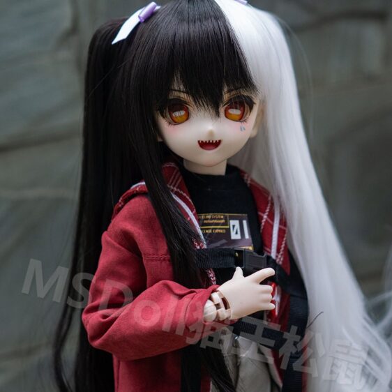 Black+Pink Long Doll Wig for 1/3, 1/4, 1/6 BJD MSD SD Dolls