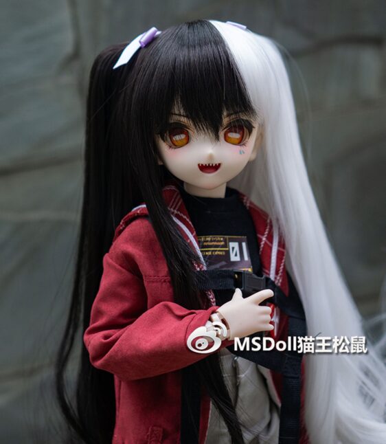 Black+Pink Long Doll Wig for 1/3, 1/4, 1/6 BJD MSD SD Dolls