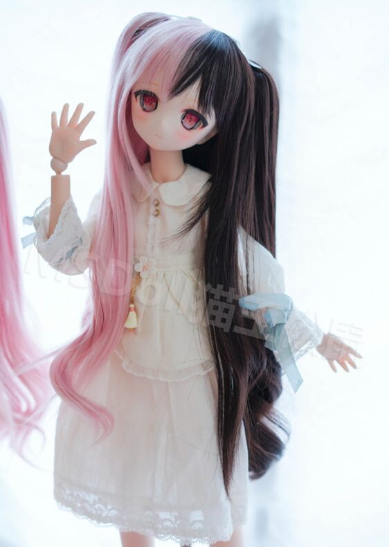 Black+Pink Long Doll Wig for 1/3, 1/4, 1/6 BJD MSD SD Dolls