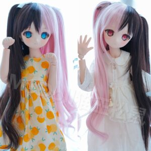 Black+Pink Long Doll Wig for 1/3, 1/4, 1/6 BJD MSD SD Dolls