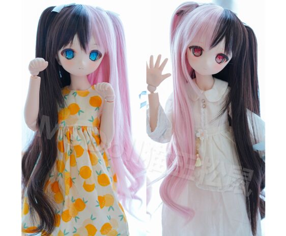 Black+Pink Long Doll Wig for 1/3, 1/4, 1/6 BJD MSD SD Dolls