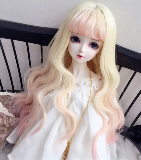 Custom Make 1/3 1/4 1/6 Bjd Doll Long Wavy Wig with Bangs SD Doll Big Wave Gradient Color Wig Hair 9-10'' 8-9" 7-8" 6-7" Bjd Doll Curls