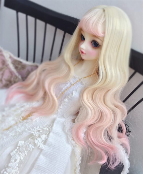 Custom Make 1/3 1/4 1/6 Bjd Doll Long Wavy Wig with Bangs SD Doll Big Wave Gradient Color Wig Hair 9-10'' 8-9" 7-8" 6-7" Bjd Doll Curls