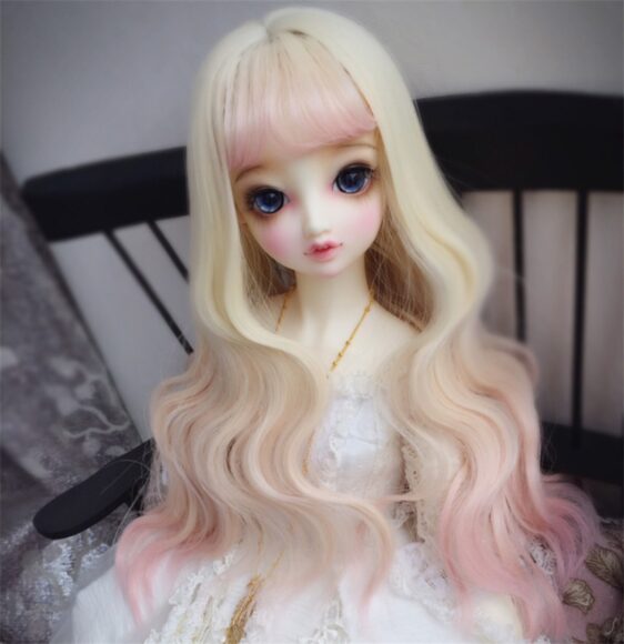 Custom Make 1/3 1/4 1/6 Bjd Doll Long Wavy Wig with Bangs SD Doll Big Wave Gradient Color Wig Hair 9-10'' 8-9" 7-8" 6-7" Bjd Doll Curls