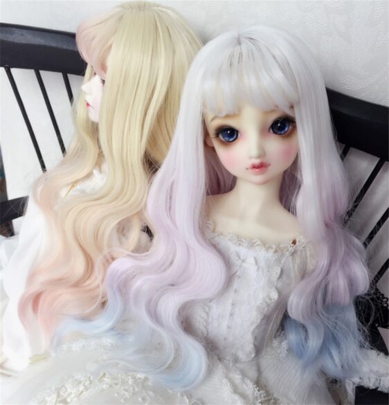 Custom Make 1/3 1/4 1/6 Bjd Doll Long Wavy Wig with Bangs SD Doll Big Wave Gradient Color Wig Hair 9-10'' 8-9" 7-8" 6-7" Bjd Doll Curls