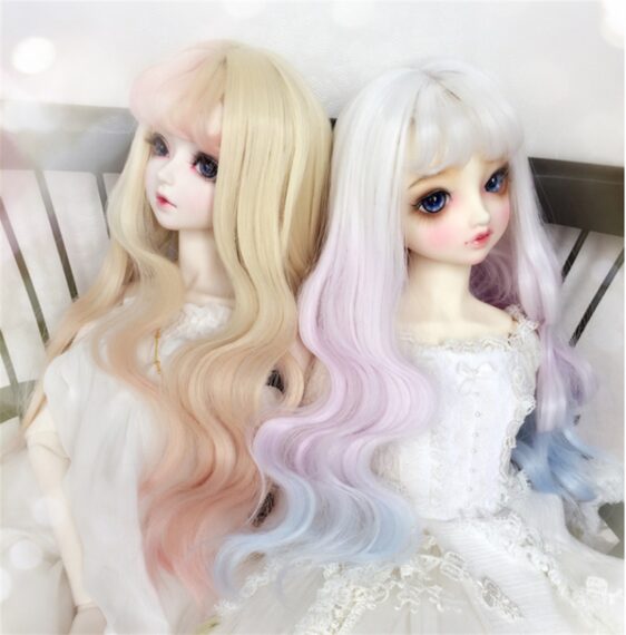 Custom Make 1/3 1/4 1/6 Bjd Doll Long Wavy Wig with Bangs SD Doll Big Wave Gradient Color Wig Hair 9-10'' 8-9" 7-8" 6-7" Bjd Doll Curls