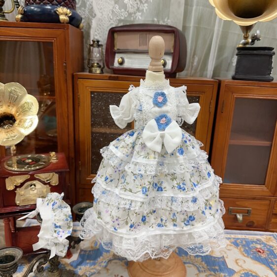 1/6 1/4 1/3 Blue Floral Casual Dress Doll Skirt BJD Princess Dress