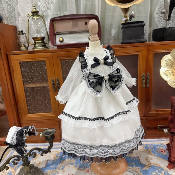 BJD Doll Black & White Yarn Bow Dress & Headband Set