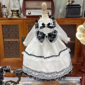 BJD Doll Black & White Yarn Bow Dress & Headband Set