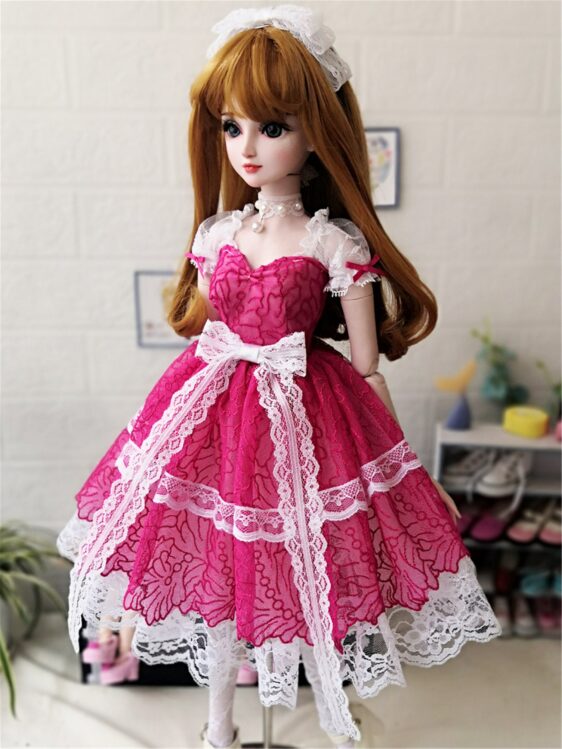 Bjd Doll Clothes Lolita Pink Dress Lolita Court Dress for 1/3 BJD Mdd