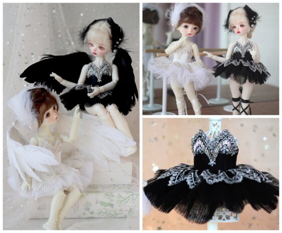 BJD Little Swan Ballet Dress – Elegant Ballet Outfit with Wings & Shoes for Dolls