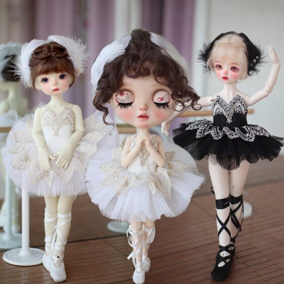 BJD Little Swan Ballet Dress – Elegant Ballet Outfit with Wings & Shoes for Dolls