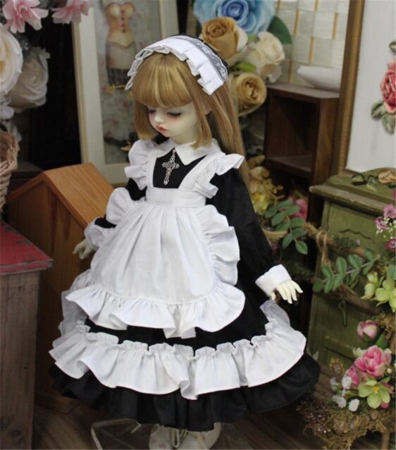 BJD Maid Dress & Headdress Full Set – Elegant Doll Outfit for 1/3, 1/4, 1/6 Dolls