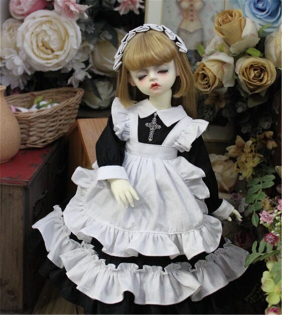 BJD Maid Dress & Headdress Full Set – Elegant Doll Outfit for 1/3, 1/4, 1/6 Dolls