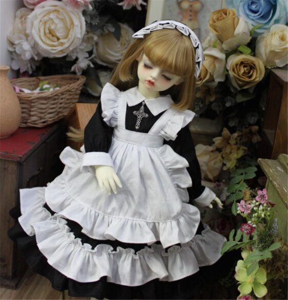 BJD Maid Dress & Headdress Full Set – Elegant Doll Outfit for 1/3, 1/4, 1/6 Dolls