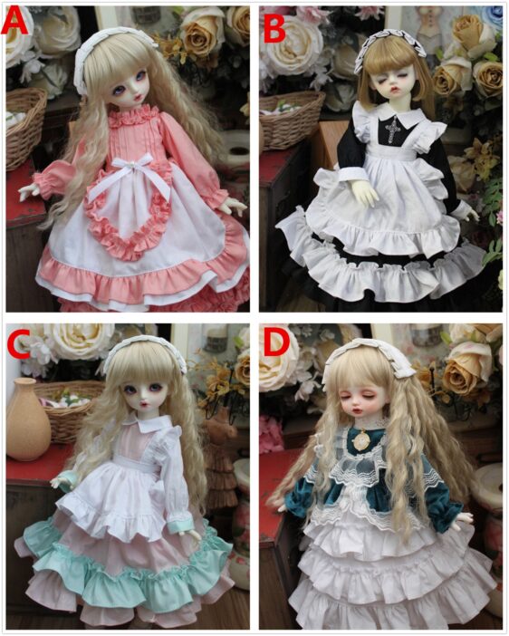 BJD Maid Dress & Headdress Full Set – Elegant Doll Outfit for 1/3, 1/4, 1/6 Dolls