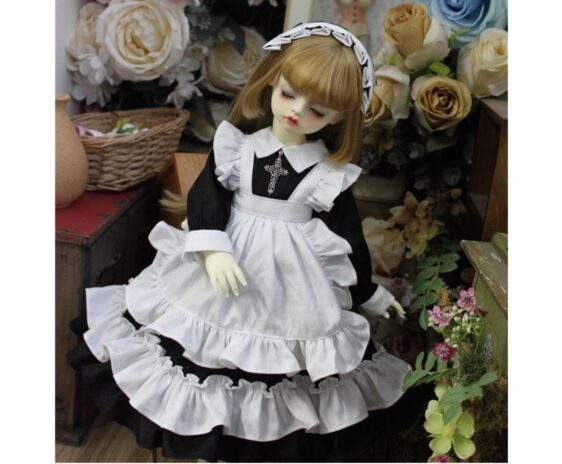 BJD Maid Dress & Headdress Full Set – Elegant Doll Outfit for 1/3, 1/4, 1/6 Dolls