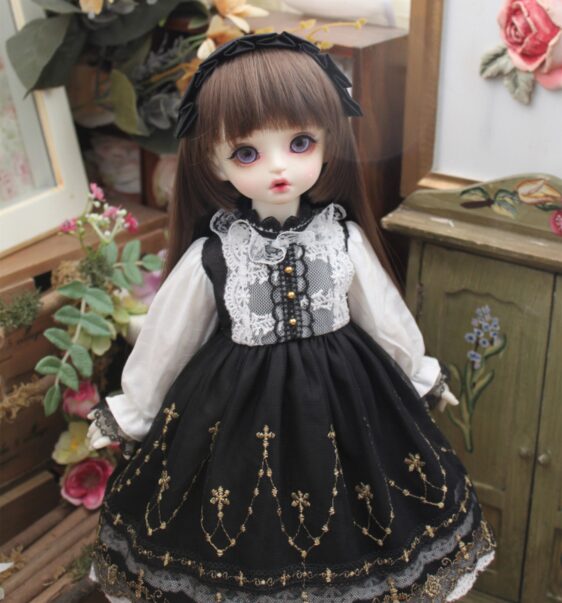 Black BJD Dress & Hairband Set for 1/4, 1/6, MSD Dolls