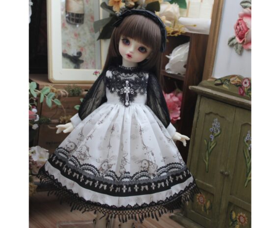 Black BJD Dress & Hairband Set for 1/4, 1/6, MSD Dolls