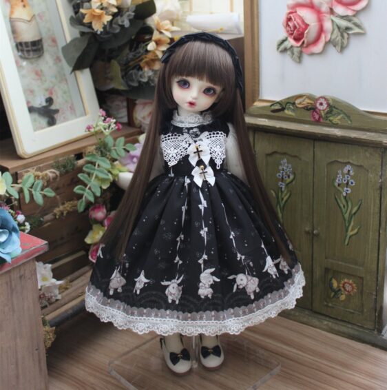 Black Dress & Hairband Set for BJD – 1/4, 1/6, MSD, ຢອດ, ເຄື່ອງນຸ່ງ doll Blythe