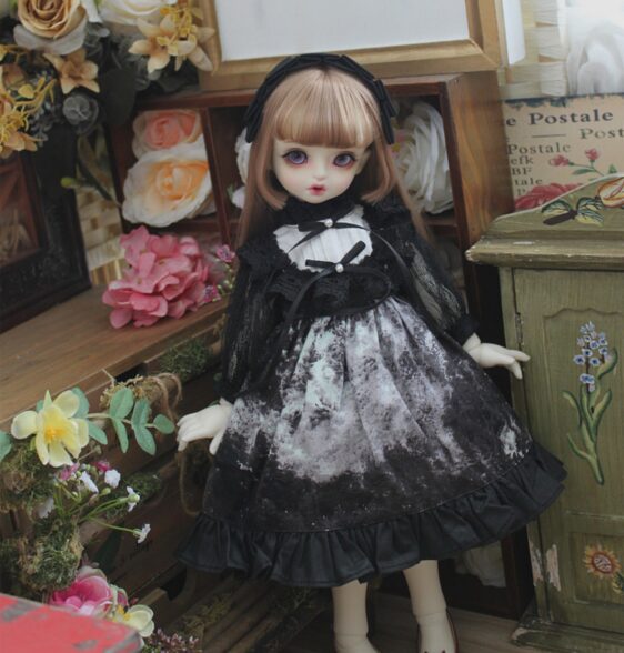 Black Dress & Hairband Set for BJD – 1/4, 1/6, MSD, ຢອດ, ເຄື່ອງນຸ່ງ doll Blythe