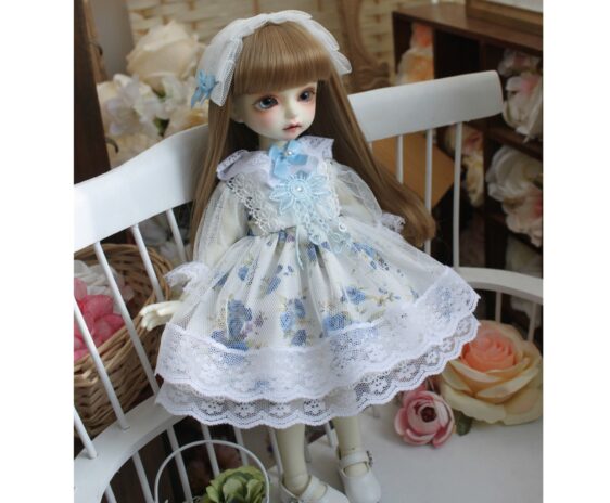 Blue BJD Dress with Headband for 1/3, 1/4, 1/6 Dolls – Fashion Doll Clothes