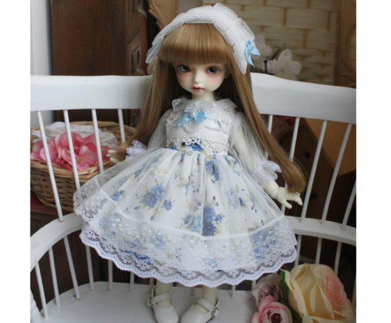 Blue BJD Dress with Headband for 1/3, 1/4, 1/6 Dolls – Fashion Doll Clothes