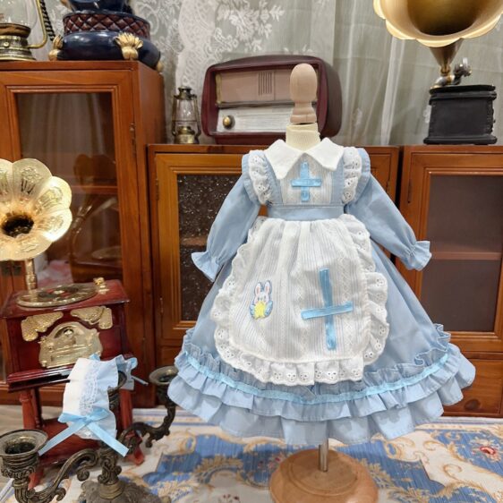 Blue Bunny Dress for Dolls - BJD Outfit with Headband