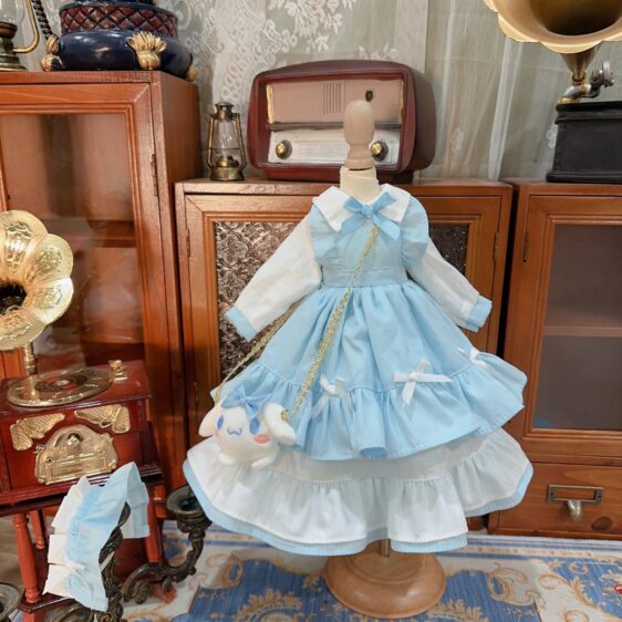 Blue Bunny Dress for Dolls - BJD Outfit with Headband