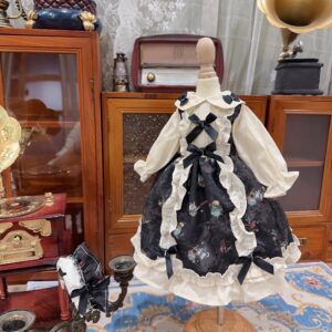 Dark Style Dress for 1/3, 1/4, 1/6 BJD Dolls with Headband