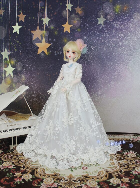 Embroidered Wedding Dress for 1/3 & 1/4 BJD Dolls