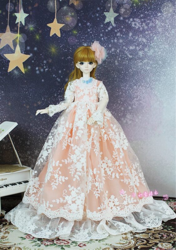 Embroidered Wedding Dress for 1/3 & 1/4 BJD Dolls