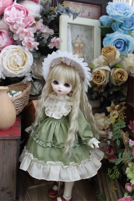 Green Mori Style Dress for BJD, Blythe & SD Dolls – 1/6, 1/4, 1/3, MSD Outfit