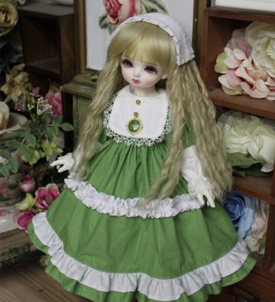 Green Mori Style Dress for BJD, Blythe & SD Dolls – 1/6, 1/4, 1/3, MSD Outfit