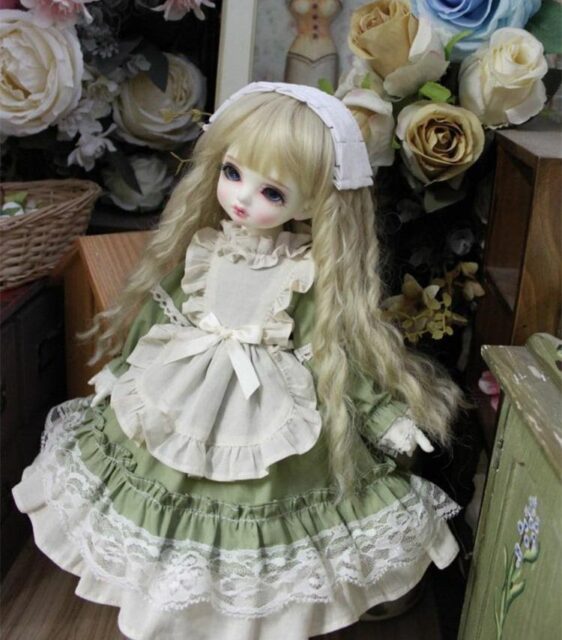 Green Mori Style Dress for BJD, Blythe & SD Dolls – 1/6, 1/4, 1/3, MSD Outfit