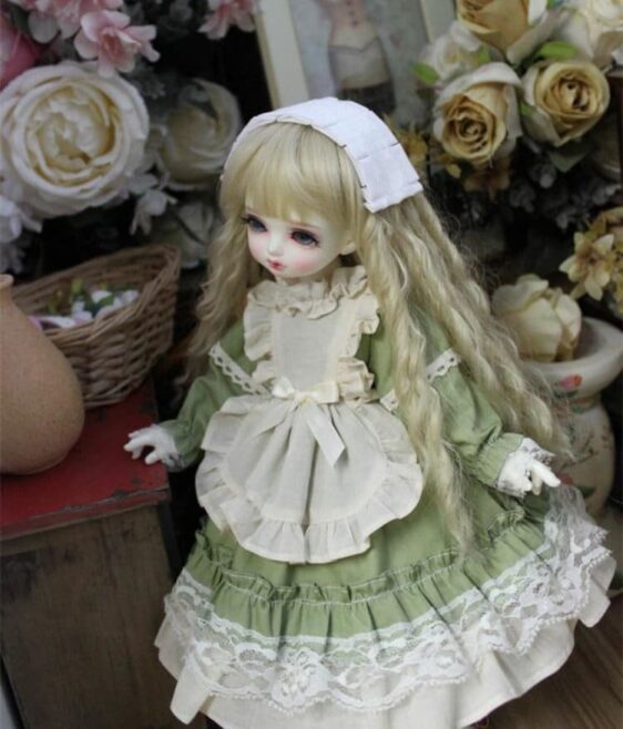 Green Mori Style Dress for BJD, Blythe & SD Dolls – 1/6, 1/4, 1/3, MSD Outfit