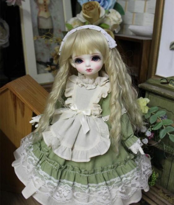 Green Mori Style Dress for BJD, Blythe & SD Dolls – 1/6, 1/4, 1/3, MSD Outfit